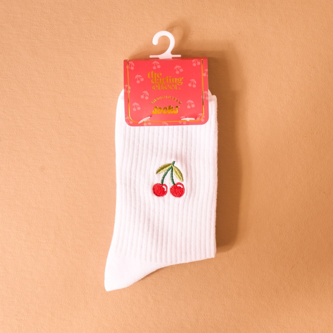 FLEURISH Embroidered Crew Socks–Cherries