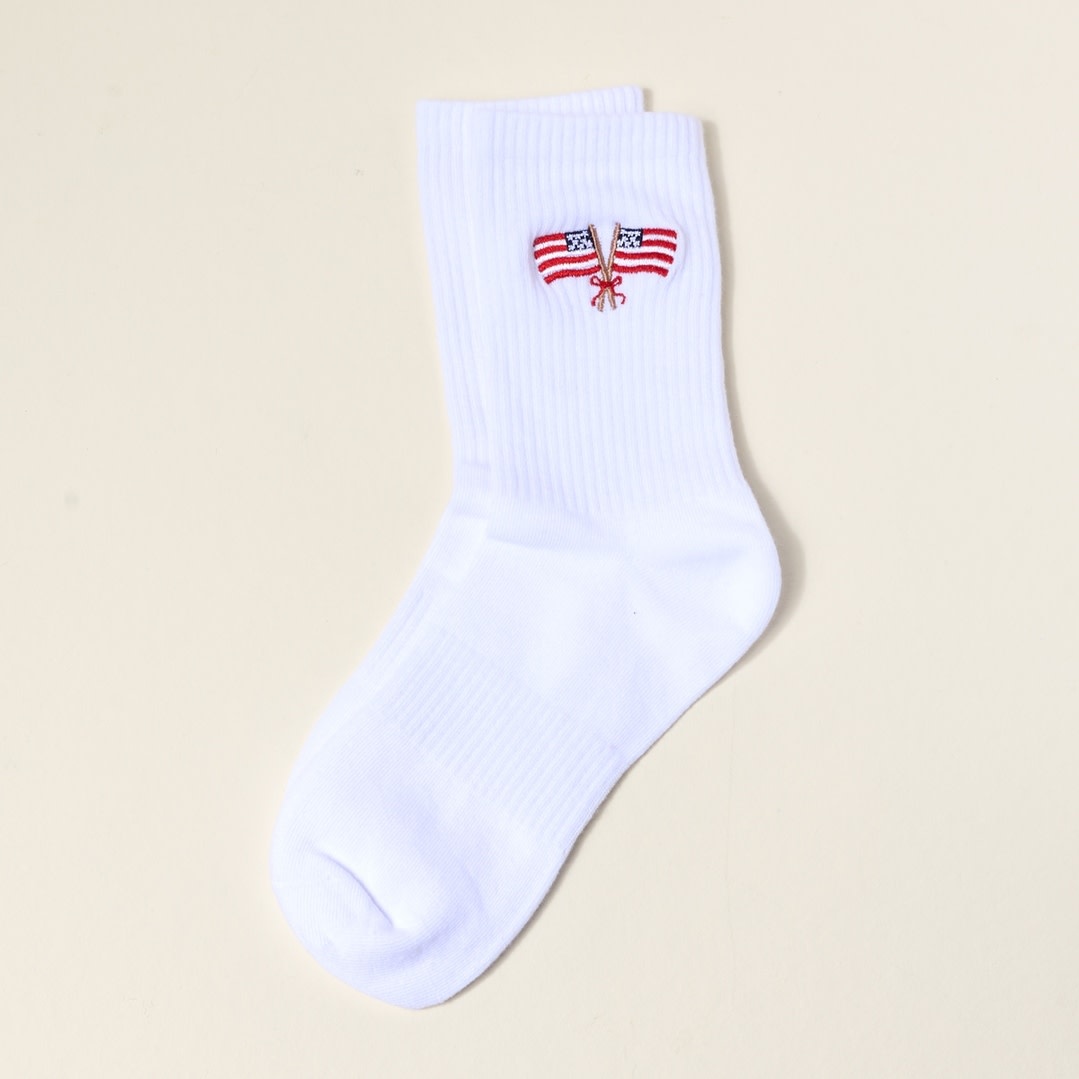 FLEURISH Embroidered Crew Socks–American Flags