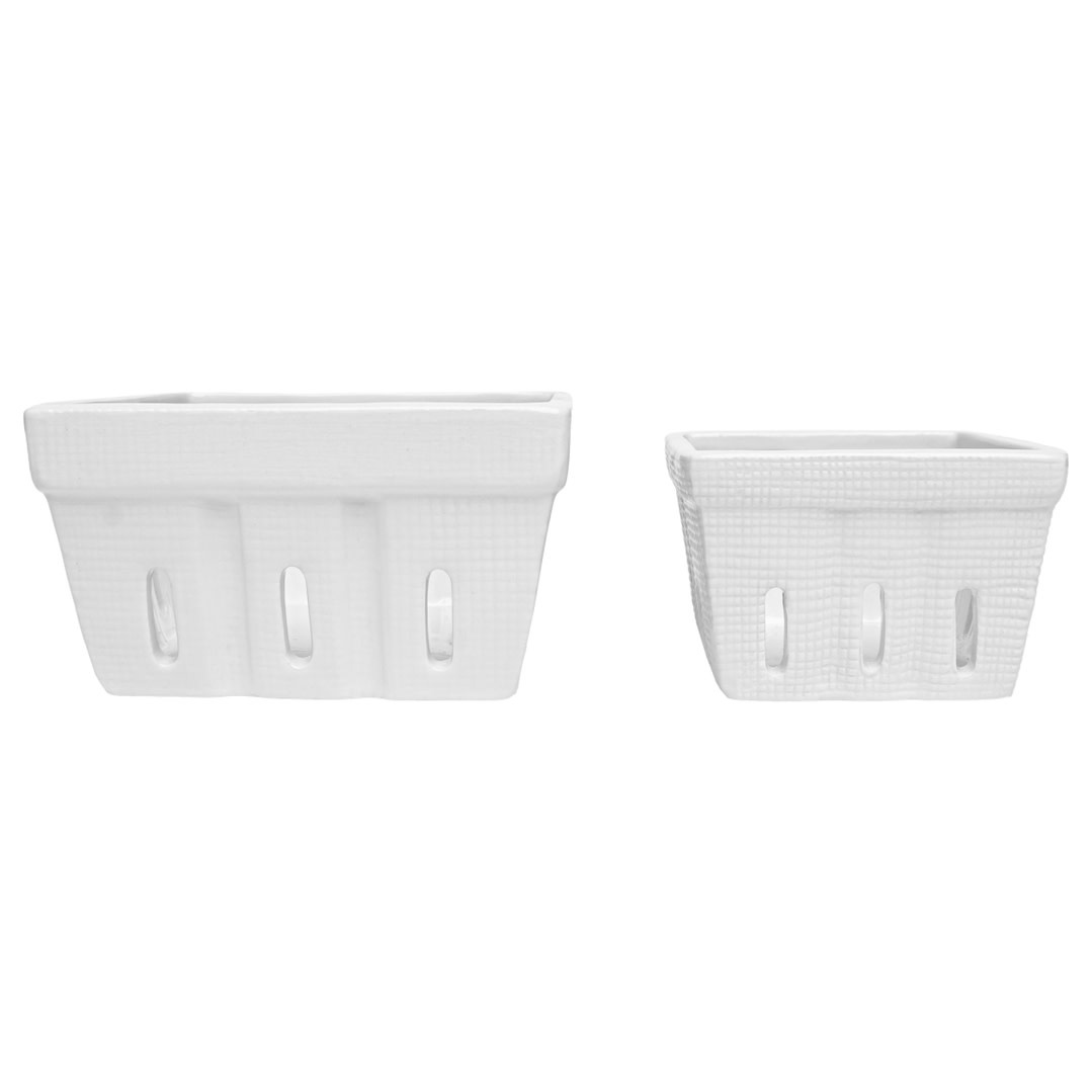 Boston International White Berry Ceramic Bowls Set of 2