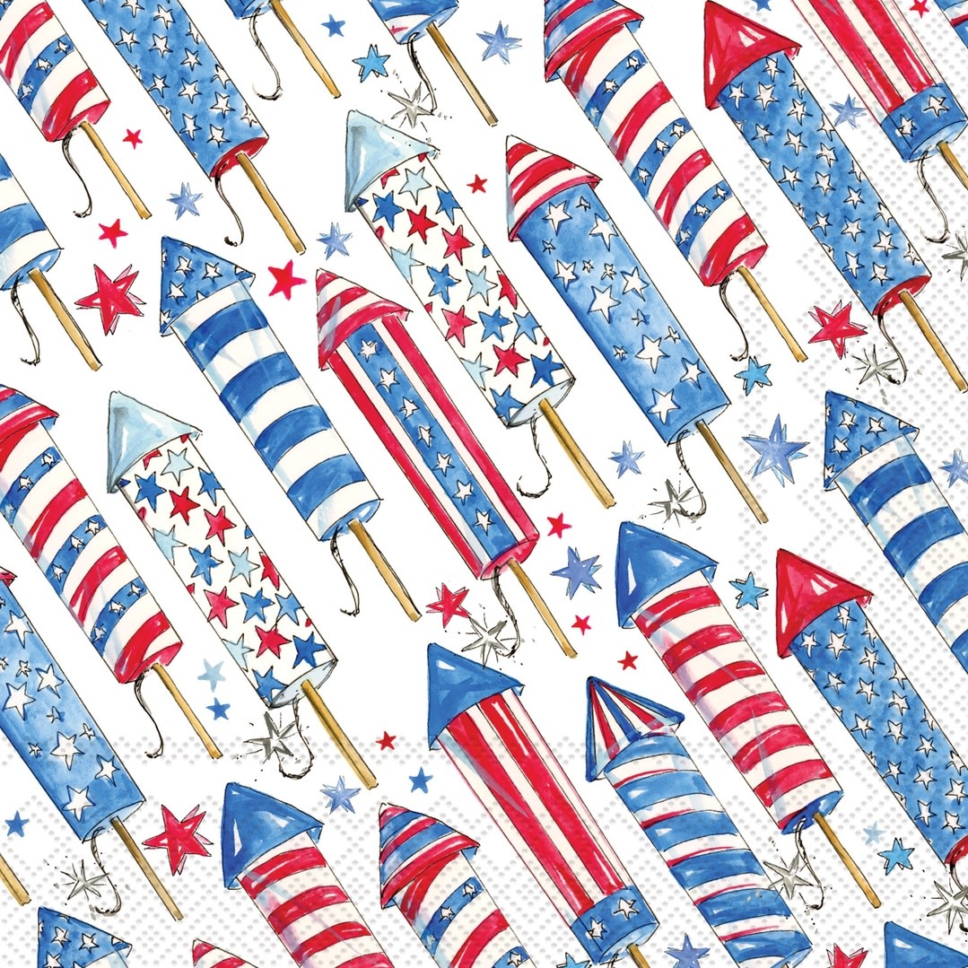 Boston International Paper Cocktail Napkins 20 Ct Patriotic Rockets Rosanne Beck