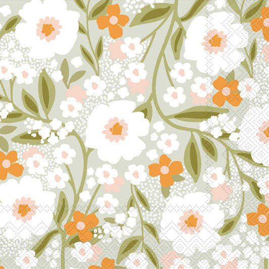 Boston International Paper Cocktail Napkins 20 Ct Floral Haven Sage