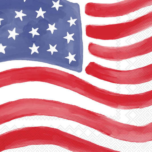 Boston International Paper Cocktail Napkins 20 Ct Stars & Stripes Stamp