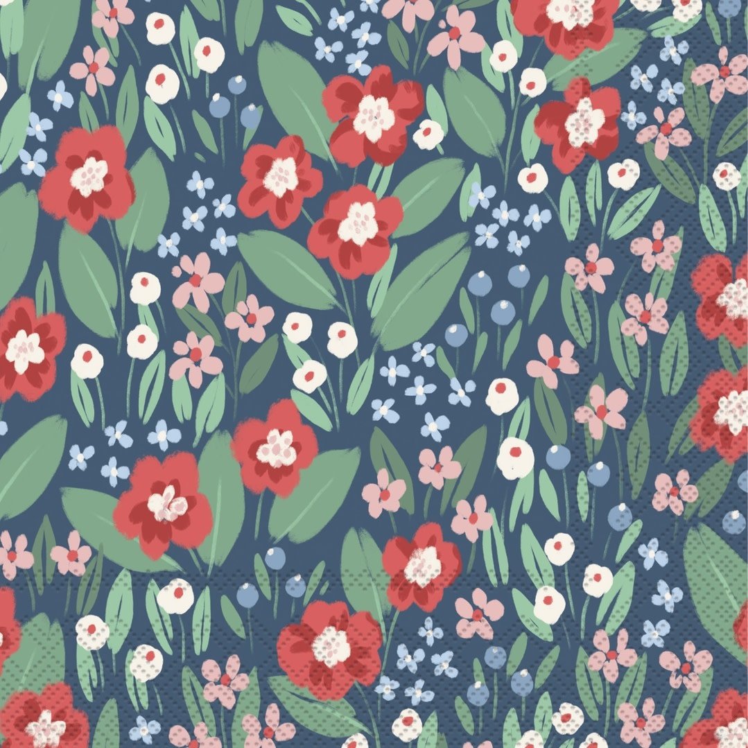 Boston International Paper Cocktail Napkins 20 Ct Joyful Arrangements Blue