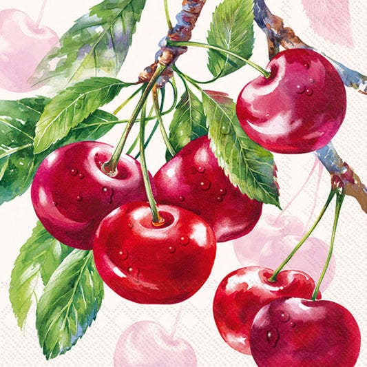 Boston International Paper Cocktail Napkins 20 Ct Cherry Fruits Cream