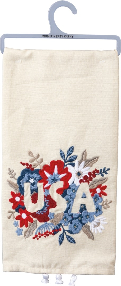 Primitives by Kathy PBK Floral USA Embroidered Kitchen Towel