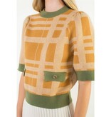 THML Short Sleeve Mustard & Olive Sweater w/Gold Button Detail