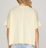 She + Sky Cream Drop Half Sleeve Sweater Top