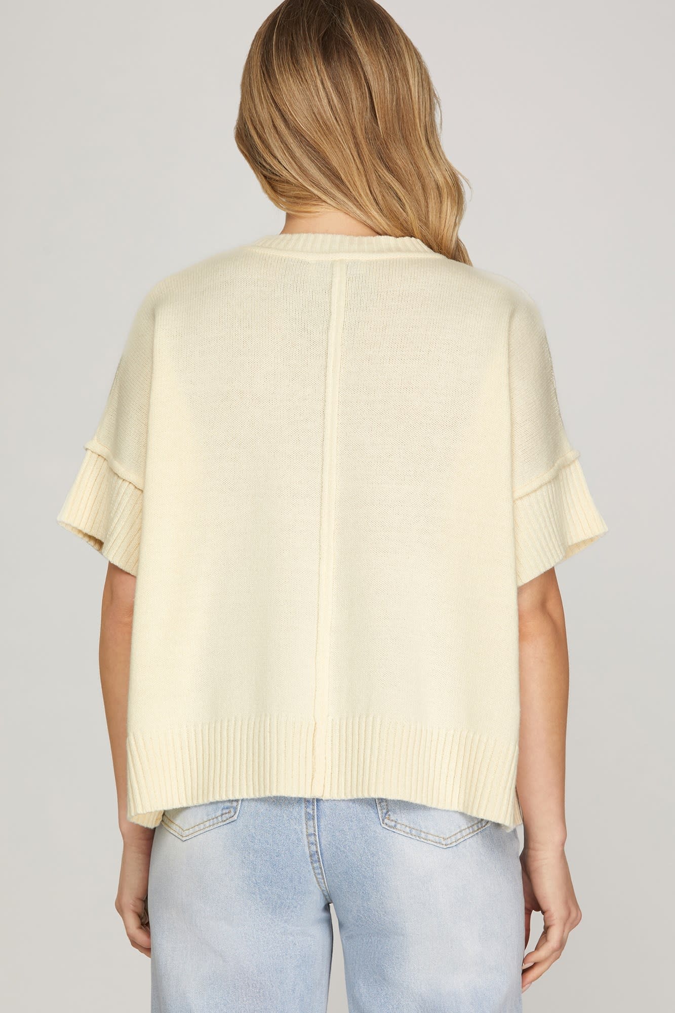 She + Sky Cream Drop Half Sleeve Sweater Top