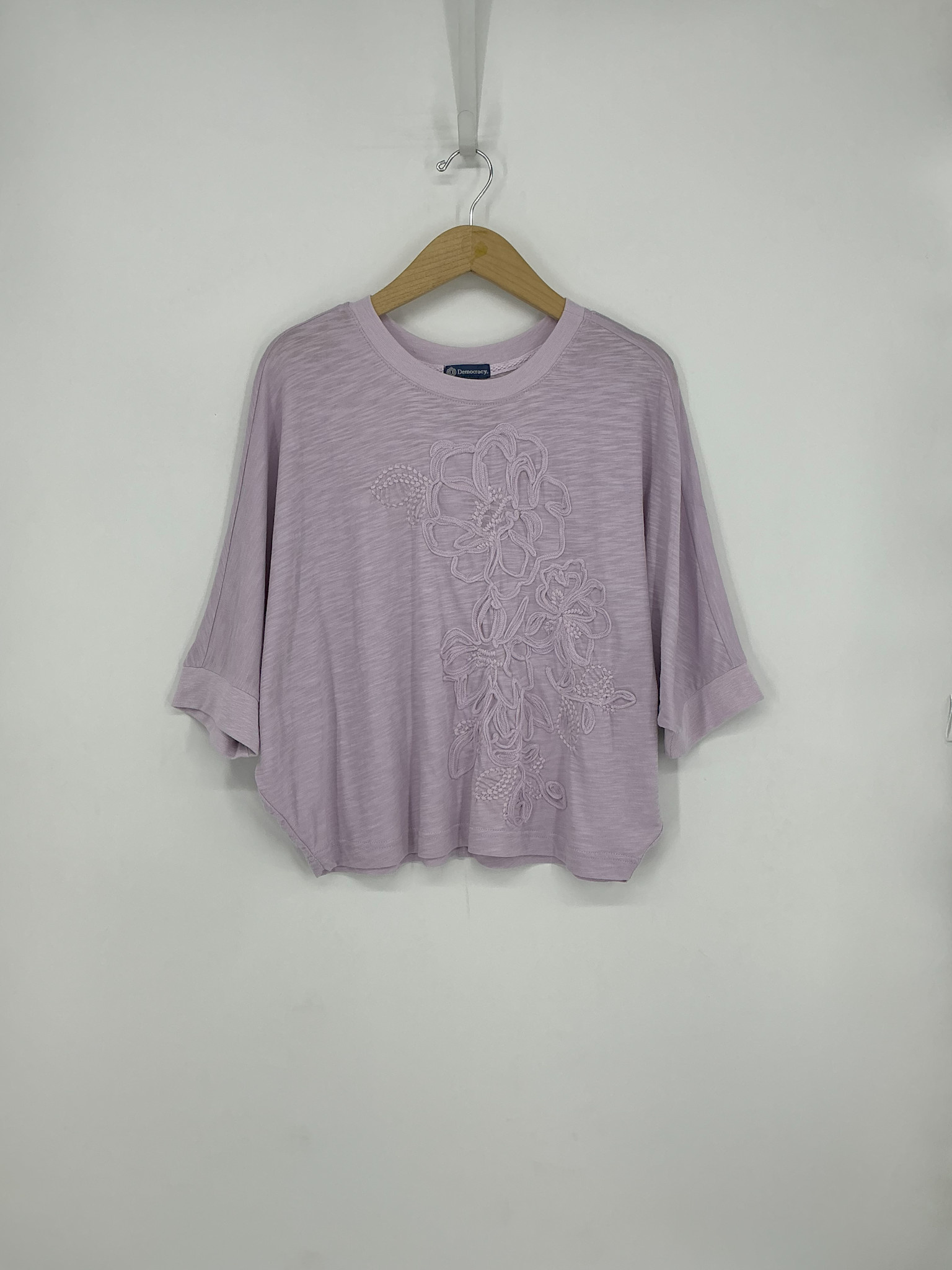 Democracy Lavender Haze Multi Embroidered Scoop Neck Dolman Top