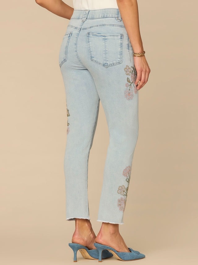 Democracy Light Blue Artisanal 27/11” “AB” Solution Floral Embroidered High Rise Skimmer