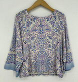 Democracy Provence Blue Multi Printed Boat Neck Kimono Top