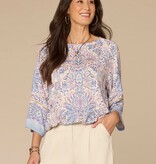 Democracy Provence Blue Multi Printed Boat Neck Kimono Top