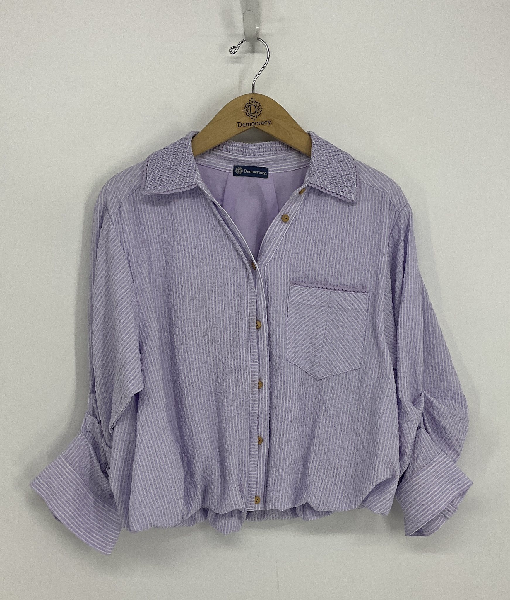 Democracy Frosted Iris Striped Smocked Collar Bubble Shirt