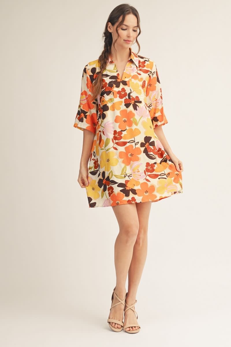 Jodifl Ivory Half Sleeves Floral Shift Dress