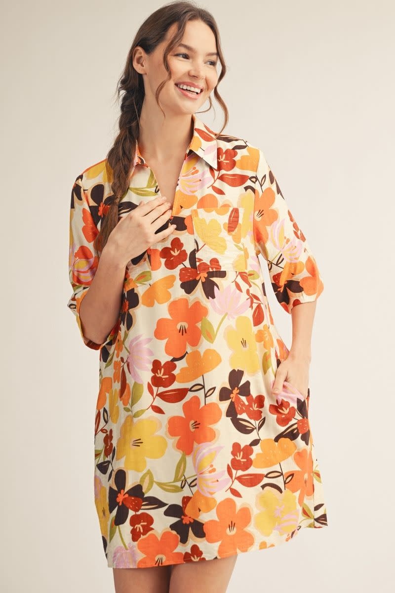 Jodifl Ivory Half Sleeves Floral Shift Dress