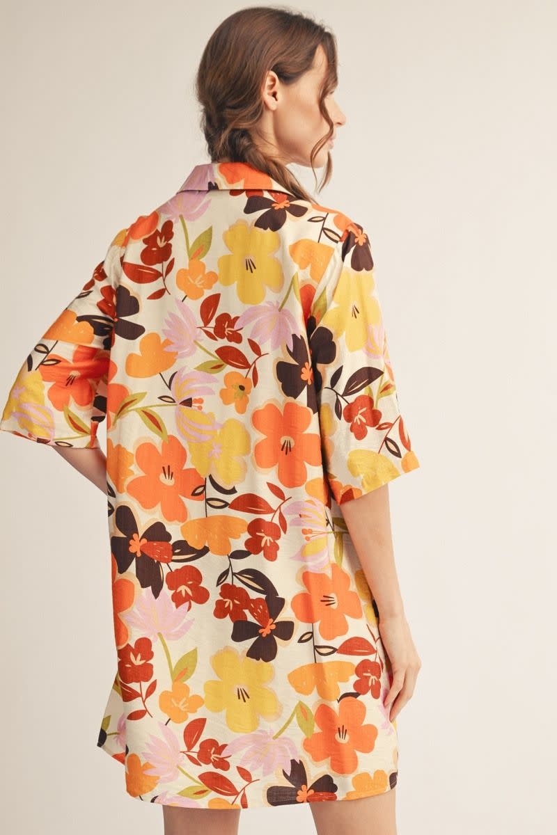 Jodifl Ivory Half Sleeves Floral Shift Dress