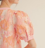Jodifl Peach Mix Short Puff Sleeves Floral Jacquard Dress