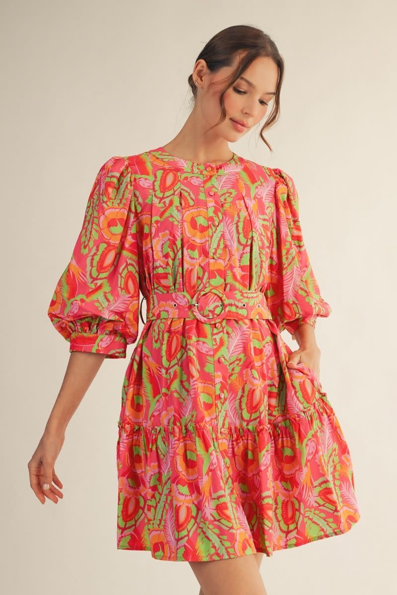 Jodifl Multi Button Down Geo Floral Dress