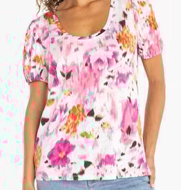 Liverpool Los Angeles puff sleeve scoop neck knit top