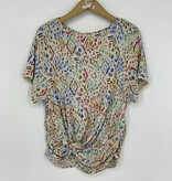 Democracy Heather Jute Multi SS Printed Boat Neck Twist Top