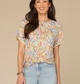 Democracy Heather Jute Multi SS Printed Boat Neck Twist Top
