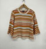 Democracy Honey/Airy Blue Multi Multicolor Crochet Stripe Bell Sweater