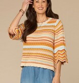 Democracy Honey/Airy Blue Multi Multicolor Crochet Stripe Bell Sweater