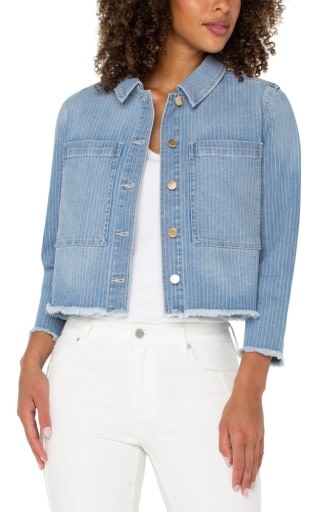 Liverpool Los Angeles crop shacket w/ fray hem