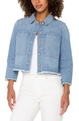 Liverpool Los Angeles crop shacket w/ fray hem