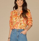Democracy Deep Coral Multi Mandarin Collar 3/4 Blouson Sleeve Knit Top