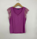 Democracy Blooming Orchid Flutter Sleeve Scalloped Sweetheart Neck Knit Top