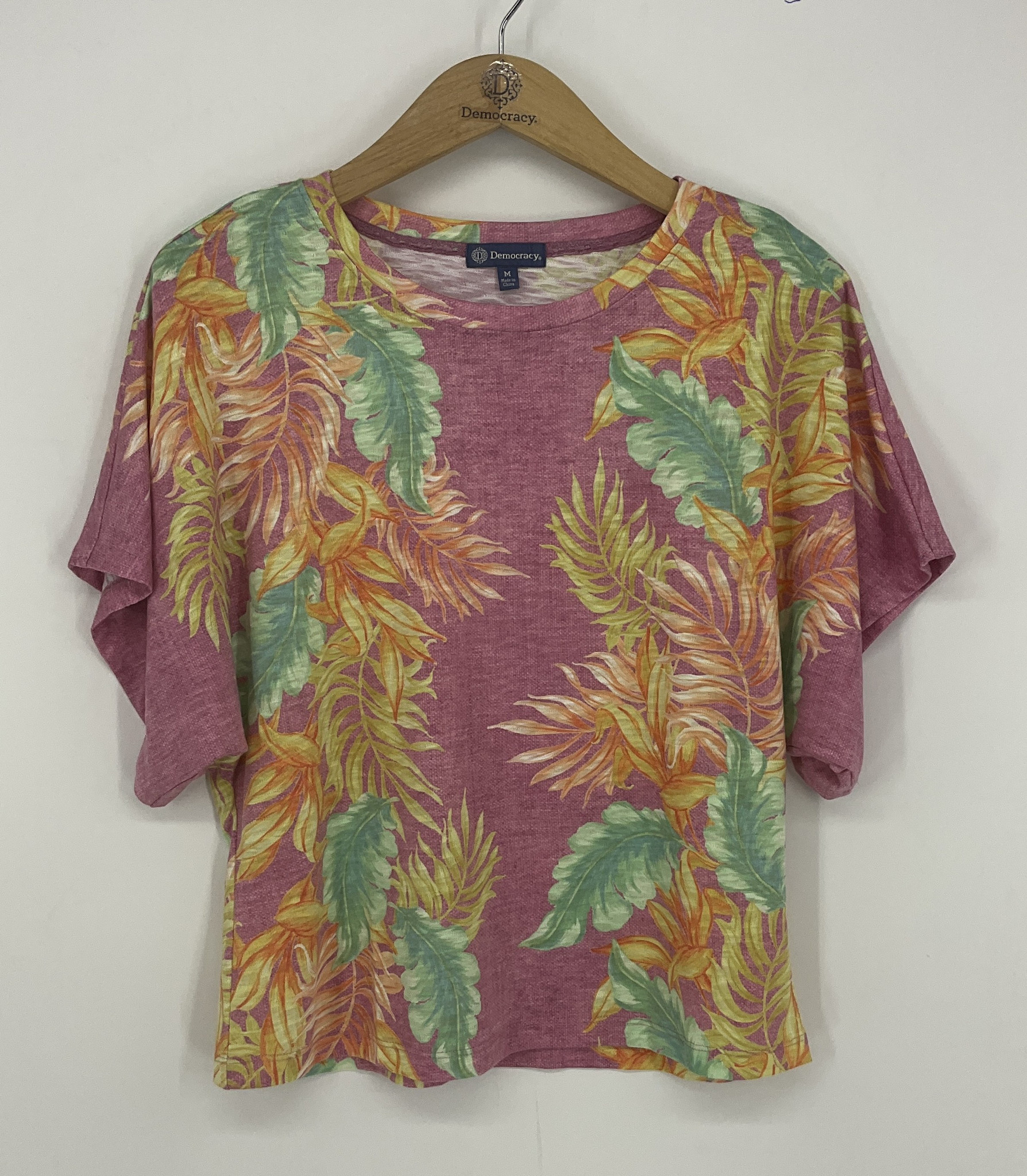 Democracy Wild Mulberry Multi Short Dolman Sleeve Scoop Neck Printed Top