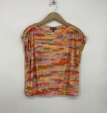 Democracy Winter Melon/Sea Grass Multi Extended Shoulder Boat Neck Bubble Hem Top