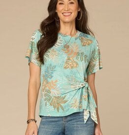 Democracy Sea Glass Multi Short Bell Sleeve Scoop Neck Tie Top