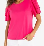 Liverpool Los Angeles short sleeve knit-to-woven top w/ embroidery