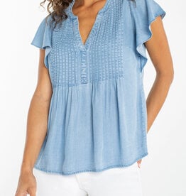 Liverpool Los Angeles flutter sleeve popover woven blouse w/ pintucks