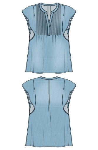 Liverpool Los Angeles flutter sleeve popover woven blouse w/ pintucks