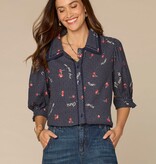 Democracy Navy/Ivory Multi Below Elbow Printed Woven Top