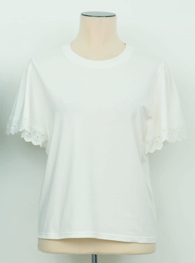 Molly Bracken Offwhite Tee With Eyelet Sleeve