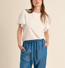 Molly Bracken Offwhite Tee With Eyelet Sleeve