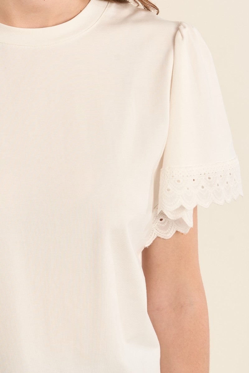 Molly Bracken Offwhite Tee With Eyelet Sleeve