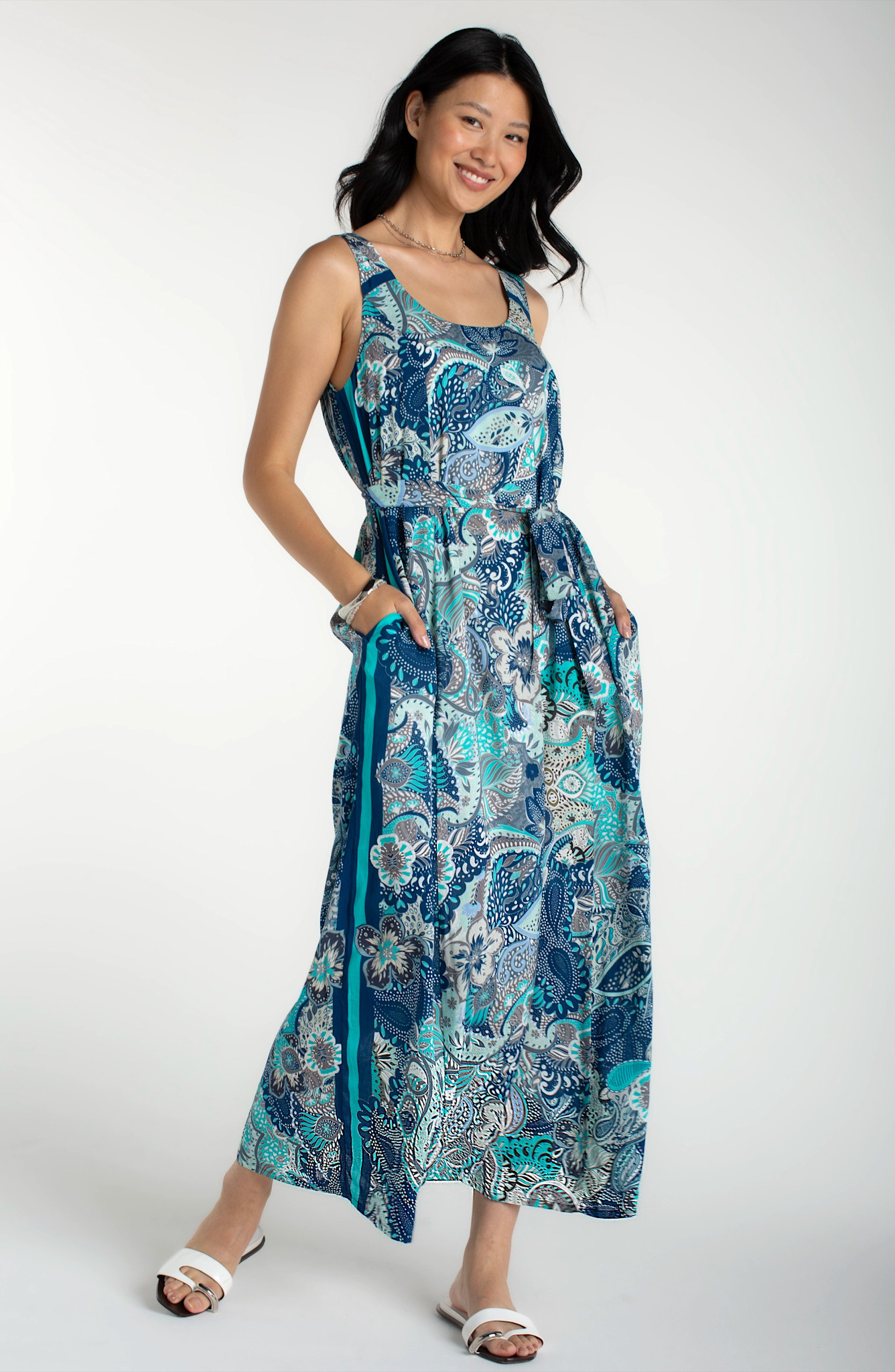 Liverpool Los Angeles sleeveless woven maxi dress w/ self belt