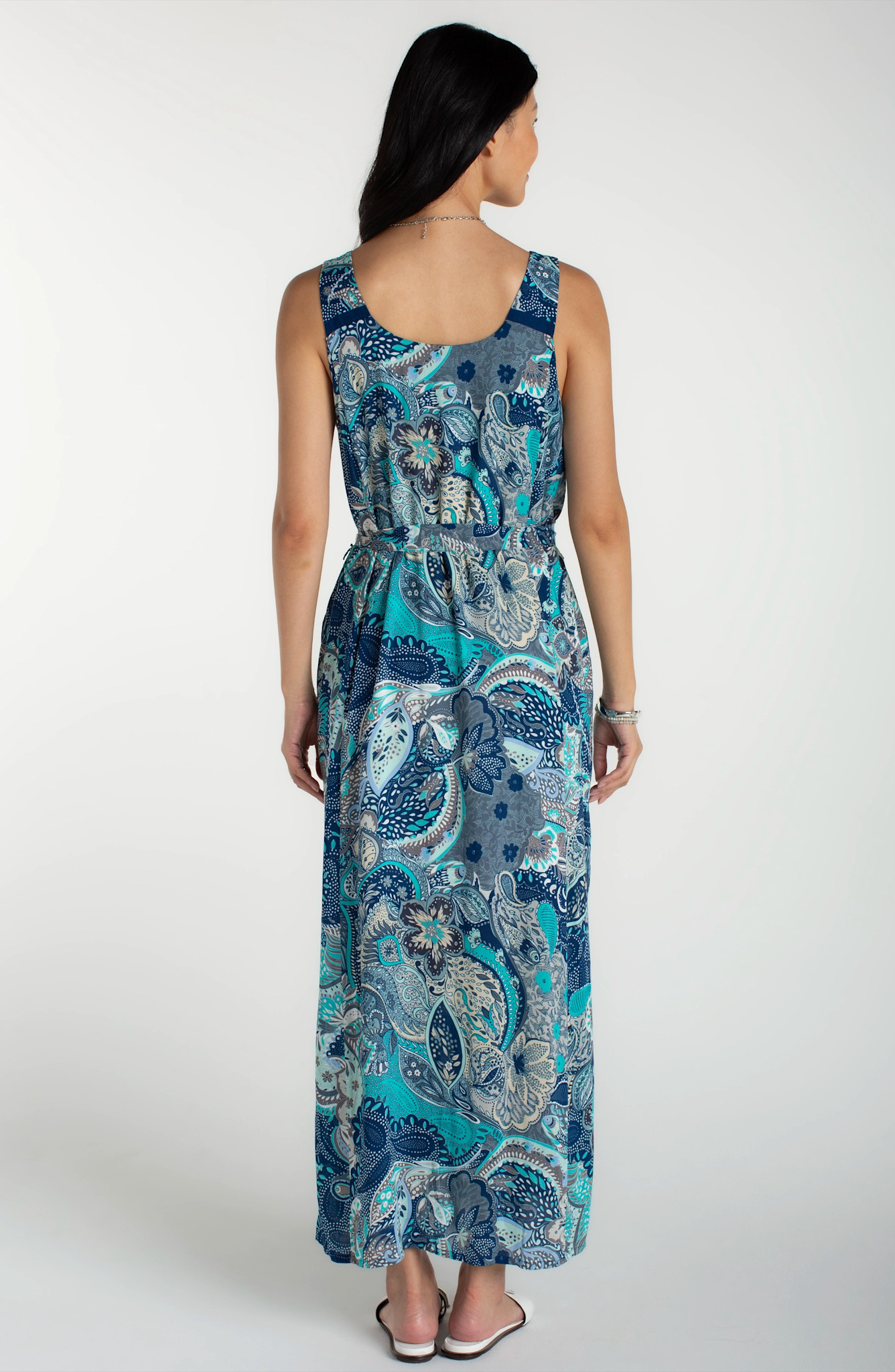 Liverpool Los Angeles sleeveless woven maxi dress w/ self belt