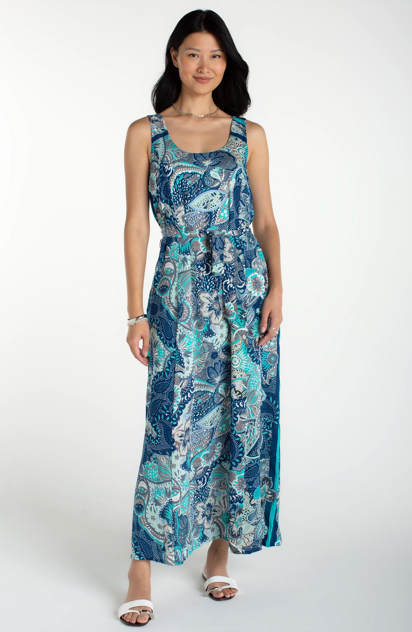 Liverpool Los Angeles sleeveless woven maxi dress w/ self belt