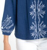 Liverpool Los Angeles 3/4 sleeve woven top w/embroidery