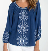 Liverpool Los Angeles 3/4 sleeve woven top w/embroidery