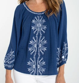 Liverpool Los Angeles 3/4 sleeve woven top w/embroidery