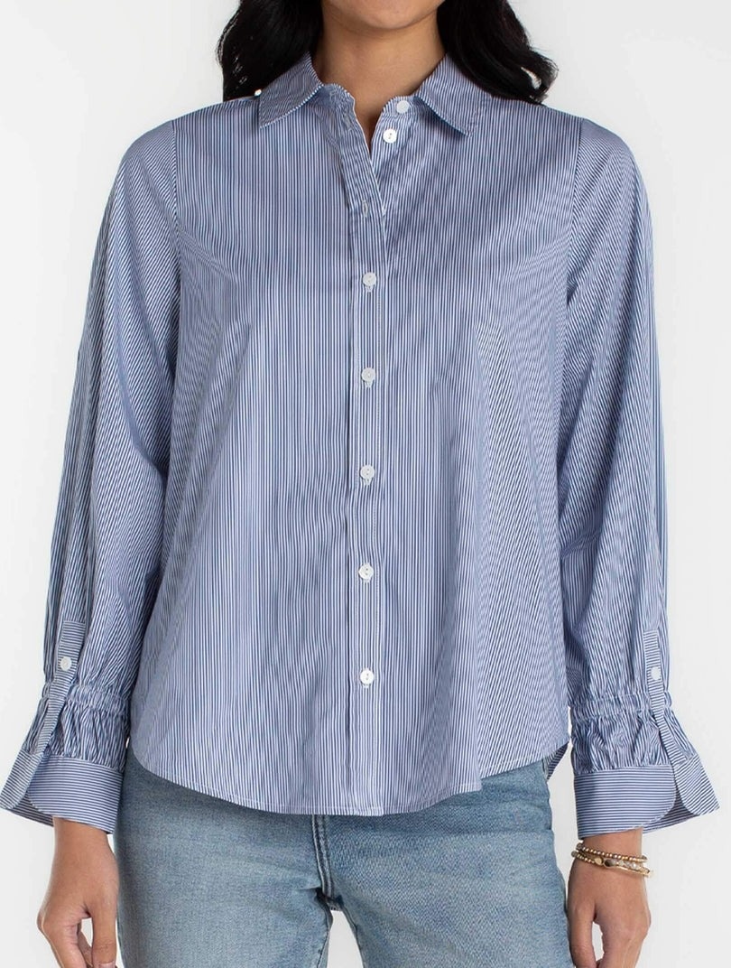 Liverpool Los Angeles adjustable sleeve button front woven top