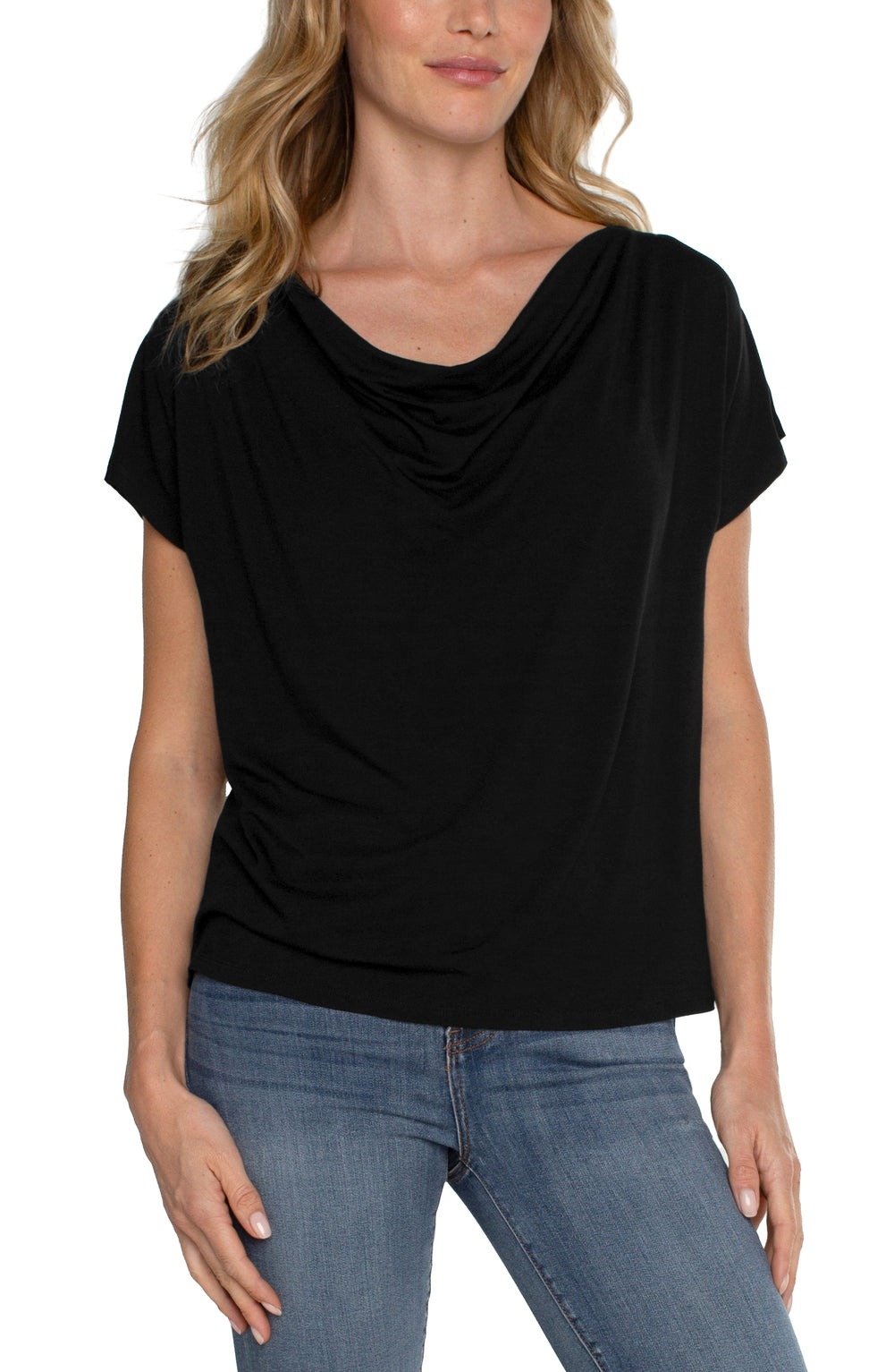 Liverpool Los Angeles 3/4 sleeve draped neck knit top