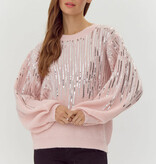 Jodifl Pink Sequins Fringe Throughout Knit Pullover